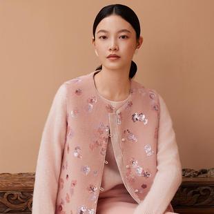 国风盘扣背心 珠片绣全羊毛双面呢马甲女新中式 如意连云 烁洵