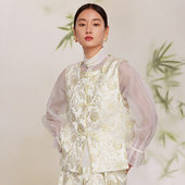 如意连云 盘扣坎肩背心 圆领对襟提花马甲女复古新中式 明瑟 新款