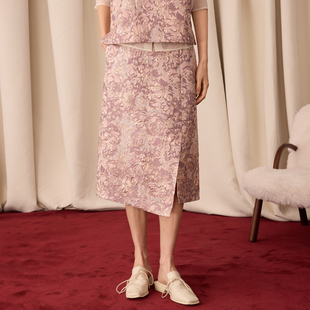 如意连云 新年款 织金提花半身裙女新中式 不对称开叉直筒裙 伊鸢