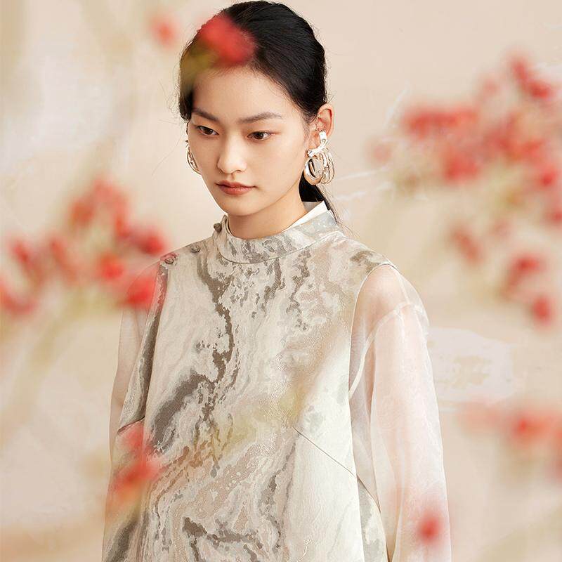 如意连云【姝笙】偏襟无袖提花连衣裙女新中式国风盘扣复古长裙