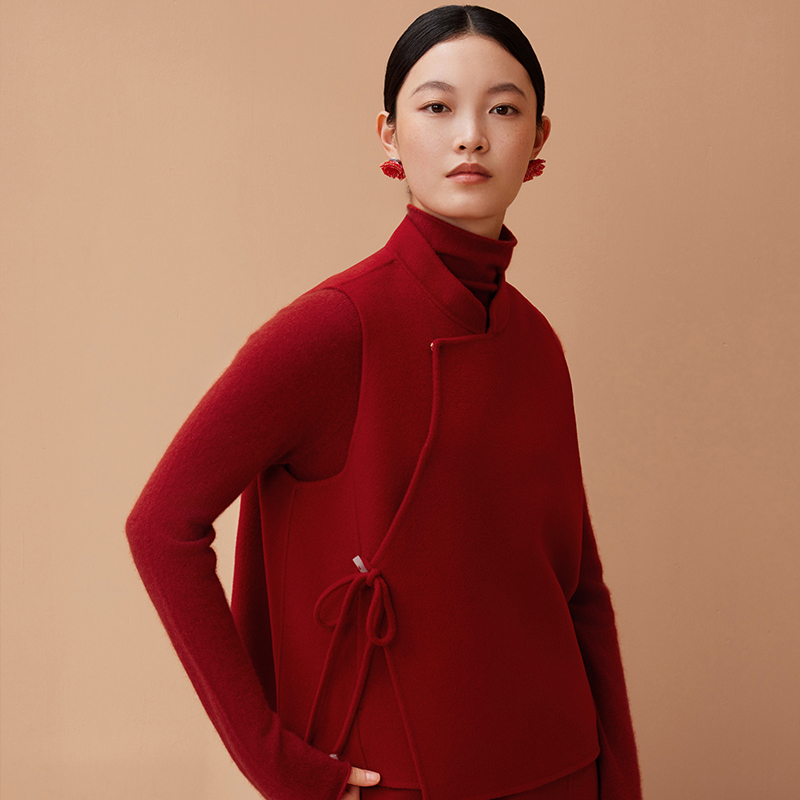 新中式偏襟立领双面呢马甲