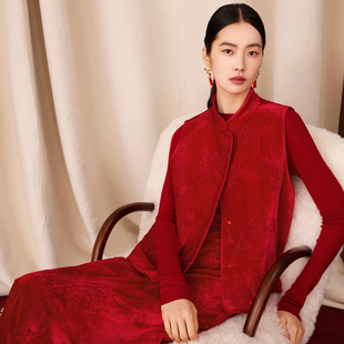 坎肩背心 新年上新盘金绣花真丝丝绒马甲女新中式 如意连云 曦歆