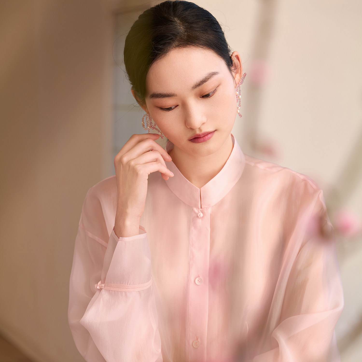 新中式国风立领对襟衬衫盘扣上衣图片