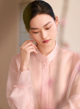 如意连云【樾沐】夏季新款立领对襟衬衫女新中式国风手工盘扣上衣