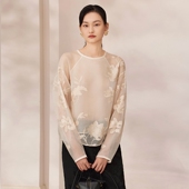 歆允 真丝欧根纱绣花上衣女新中式 国风复古落肩袖 如意连云 衬衫