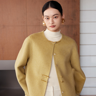 羊毛双面毛呢外套女新中式 冬新款 丝绒盘扣短大衣 宴辰 如意连云