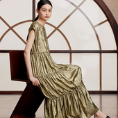 夏装 新款 鎏金百褶无袖 如意连云 连衣裙女复古新中式 国风流苏长裙