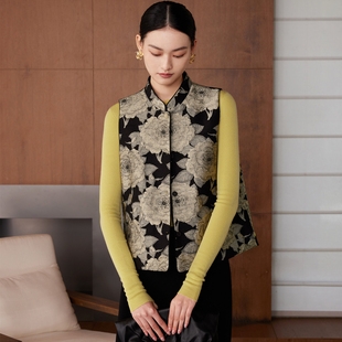 立领提花夹棉马甲女新中式 冬新款 国风外穿棉背心 缕槿 如意连云