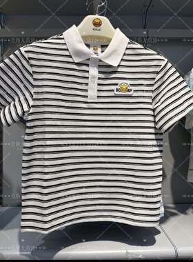 B.duck小黄鸭男童POLO衫翻领条纹短袖T恤大童装薄纯棉上衣2701529