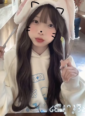 梨屋pearhouse 原创亚文化阿宅风印花连帽加绒卫衣插肩袖宅萌2023