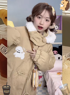 梨屋pear house 2022原创设计童趣风棉服外套宽松加厚长款大衣女