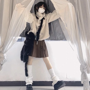 梨屋pearhouse 2021原创冬季新款羊羔绒外套女辣妹高品质高领保暖
