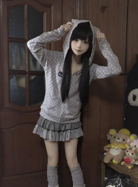 梨屋PEAR HOUSE原创波点小猫耳朵亚文化阿宅卫衣外套2025新款纯棉