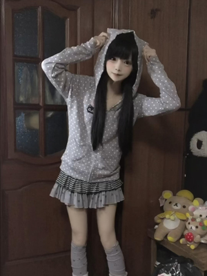 梨屋PEAR HOUSE原创波点小猫耳朵亚文化阿宅卫衣外套2025新款纯棉