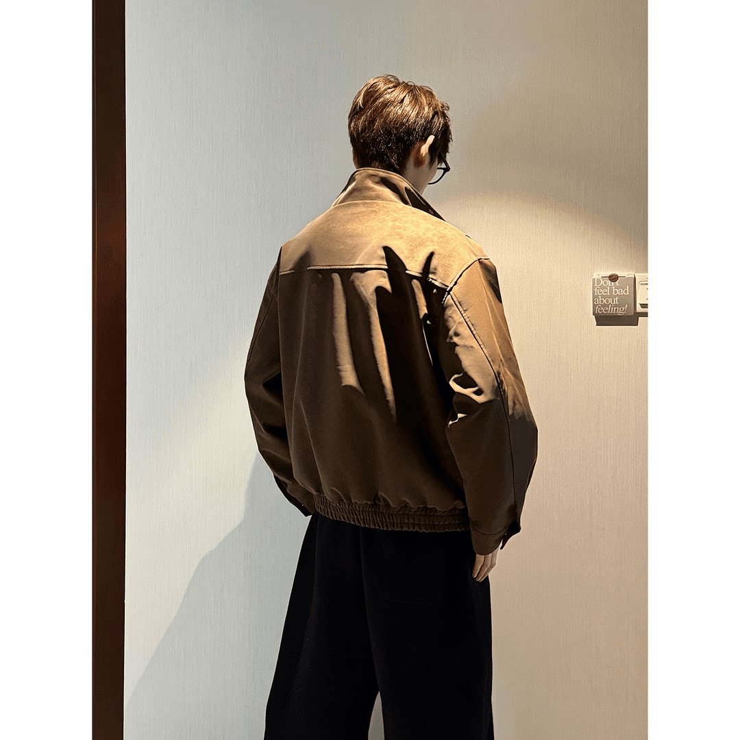 HN潮牌-春季美拉德立领雾面PU皮夹克男立体剪裁宽松痞帅皮衣外套