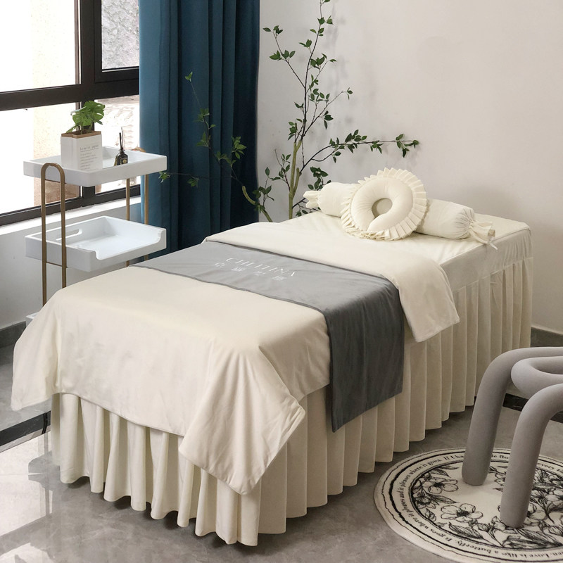 高端美容院简约美容床罩四件套日式轻奢医美spa按摩专用床单床套