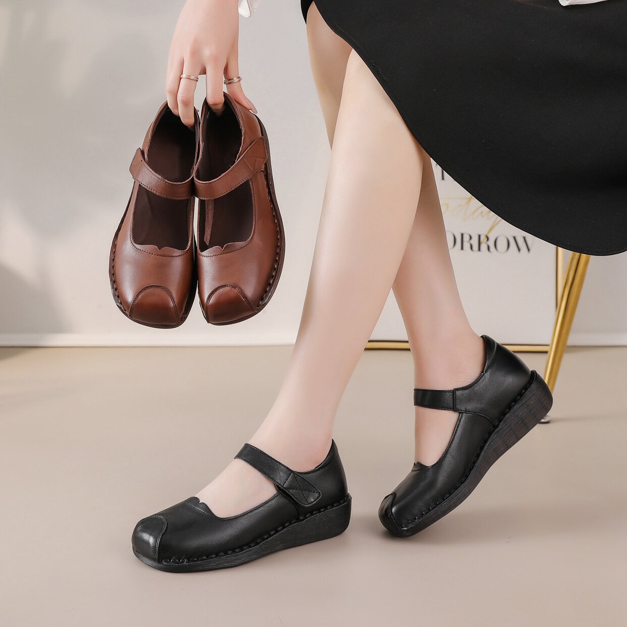 夏发真皮女鞋2026春季单鞋牛筋底皮鞋妈妈鞋头层牛皮软底玛丽珍鞋