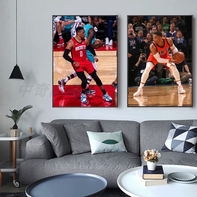 维斯布鲁克挂画海报画威少球星篮球NBA壁画篮球队墙画哈登定制画