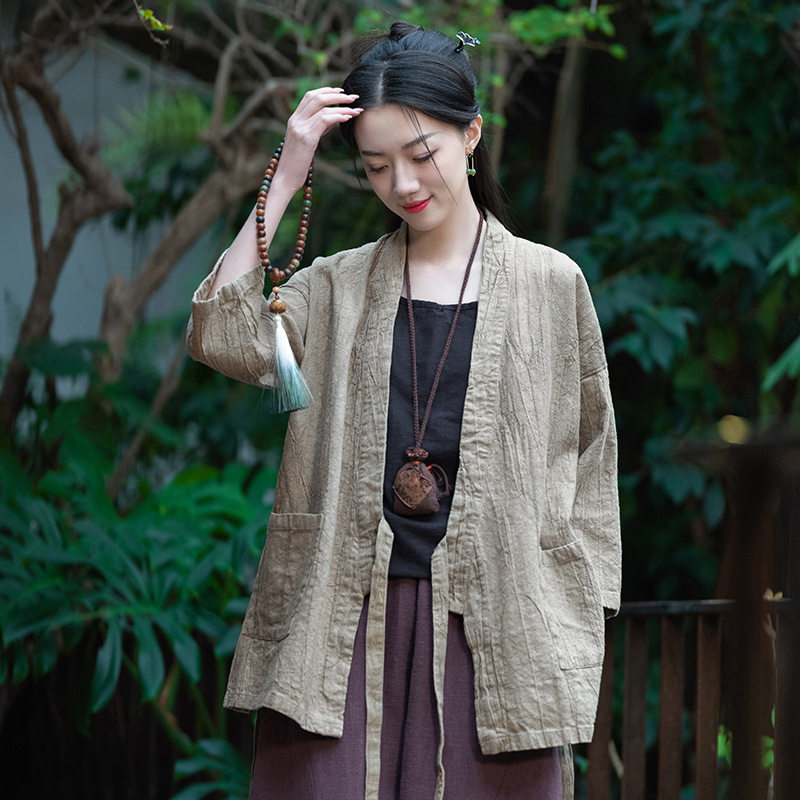 25默念依旧原创宽松禅意上衣开衫国风复古女斜襟交领改良汉服