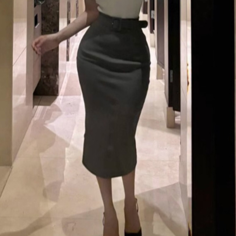 韩国东大门新品 时尚女人味气质显瘦高腰系腰带包臀半身裙mr