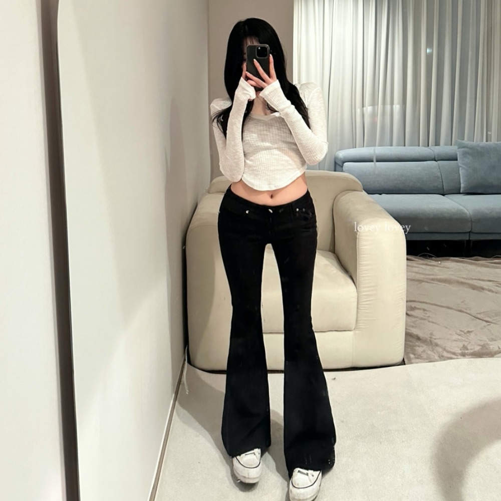 丰胯裤低腰微喇牛仔韩国东大门时尚舒适新品潮流女装修身显腿长裤