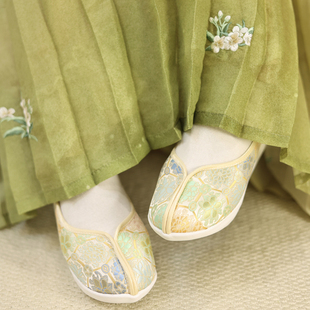 江南朱记【潋春光】汉服鞋子女古风提花布内增高明制马面登云履