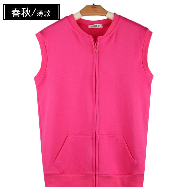 春秋上衣马甲女纯棉针织运动马夹圆领背心开衫单层外搭薄外套0178