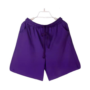 2025夏新款 宽松松紧腰中腰阔腿中裤 0929 女休闲五分裤 简约棉质短裤