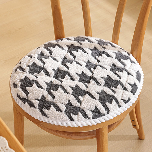 冬季加厚毛绒千鸟格防滑坐垫椅子垫圆形实木沙发座垫凳子垫屁垫儿