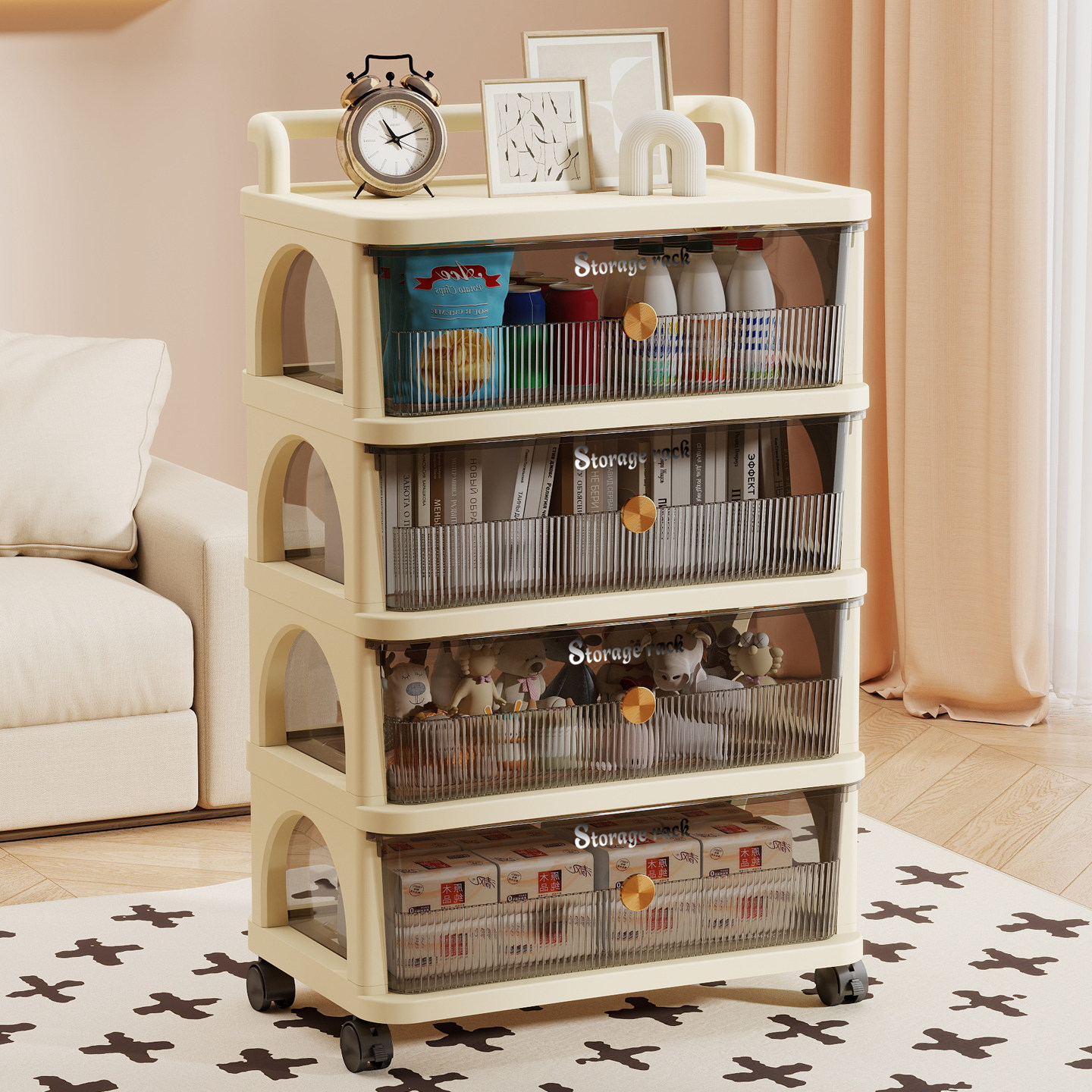 小推车置物架落地抽屉式零食架子家用多层婴儿收纳玩具杂物储物柜,收纳整理,整理架/置物架/收纳架,淘宝优惠券,粉丝福利购,淘宝优惠卷