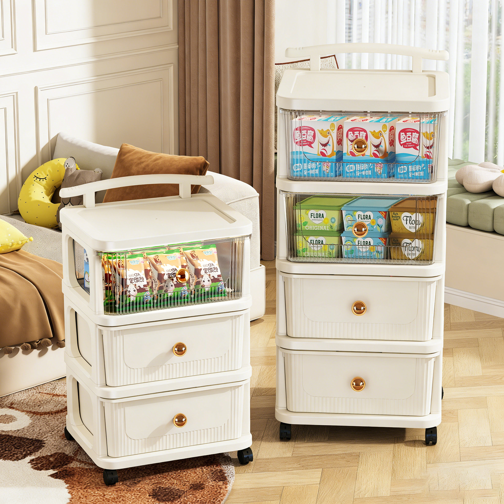可移动小推车抽屉式收纳柜桌下零食玩具储物柜分层夹缝置物架家用,收纳整理,收纳柜,淘宝优惠券,粉丝福利购,淘宝优惠卷