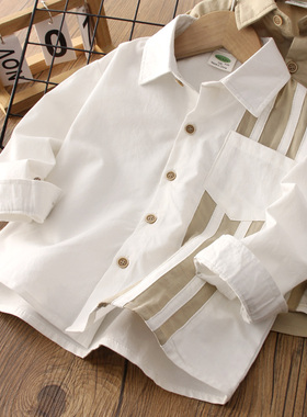 男童衬衫长袖纯棉2025秋季新款儿童白色衬衣男孩宝宝春秋上衣洋气