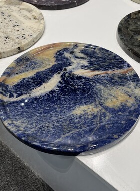 天然奢石托盘 果盘 茶盘 景泰蓝 鱼肚白 潘多拉奢石 蓝翡翠奢石