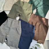 欧美无缝简约风健身跑步短裤 夏 女瑜伽运动户外高腰紧身透气三分裤