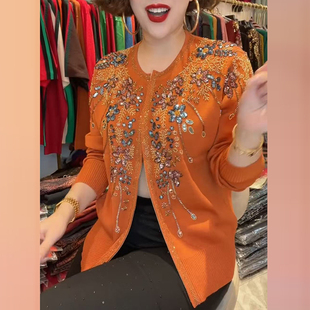 妈妈装短款针织外套女春秋冬拉链中老年宽松时尚休闲洋气开衫上衣