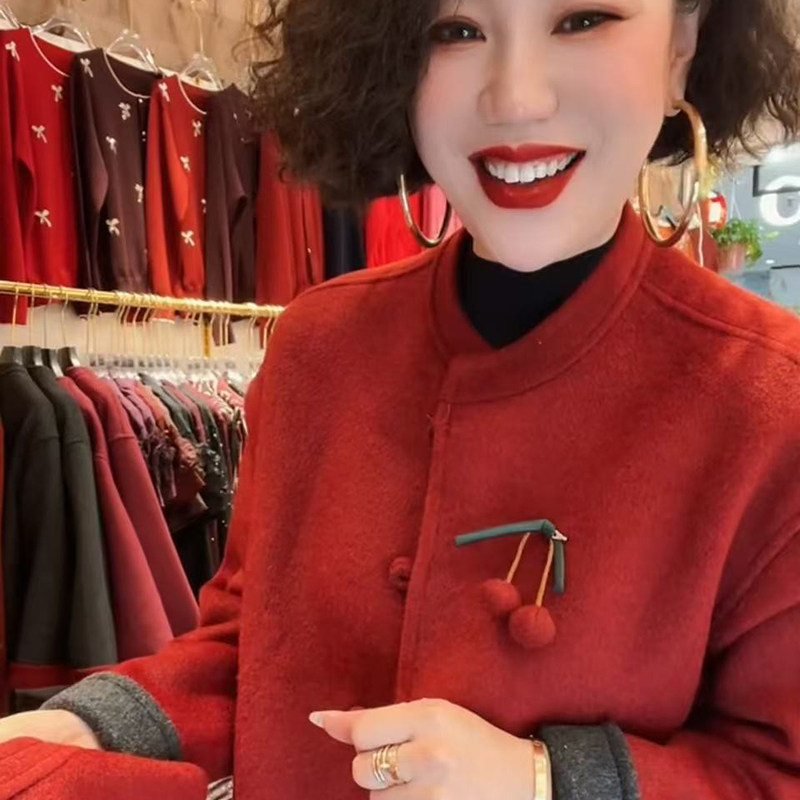 高品质!双面呢短款妈妈开衫外套