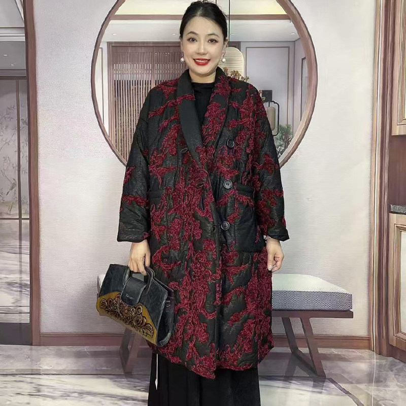 高品质!复古优雅提花加棉外套女