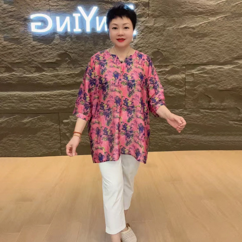 高品质!中老年妈妈丝麻大码衬衫