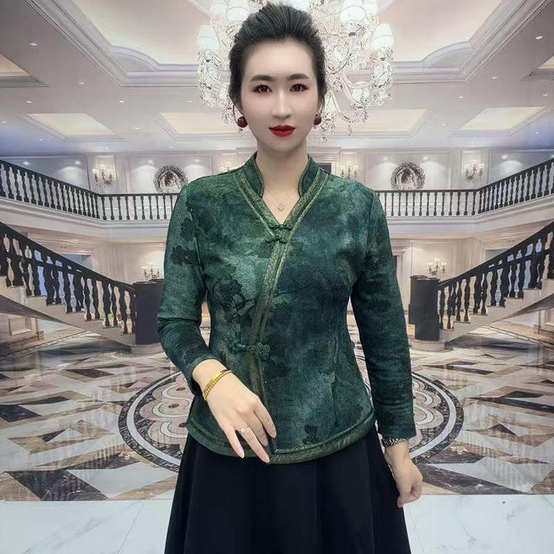 春秋新款中老年妈妈洋气旗袍衫弹力棉上衣修身长袖中式盘扣打底衫,女装/女士精品,衬衫,淘宝优惠券,粉丝福利购,淘宝优惠卷