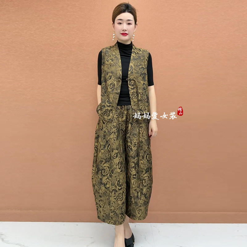 高品质！复古提花不规则马甲套装