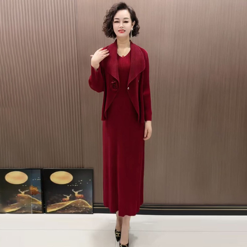 2026春夏褶皱连衣裙套装时尚无袖背心裙西装外搭气质妈妈两件套
