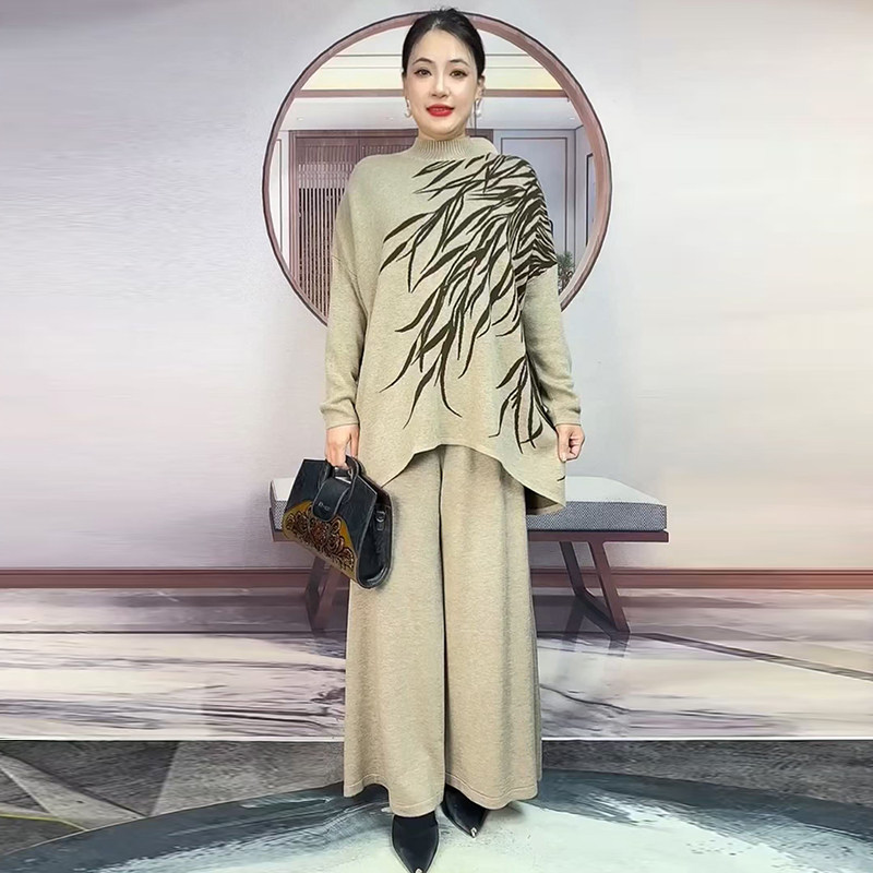 高品质!中年妈妈针织大码两件套