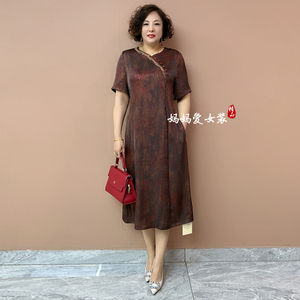 阔太太新中式国风真丝妈妈连衣裙