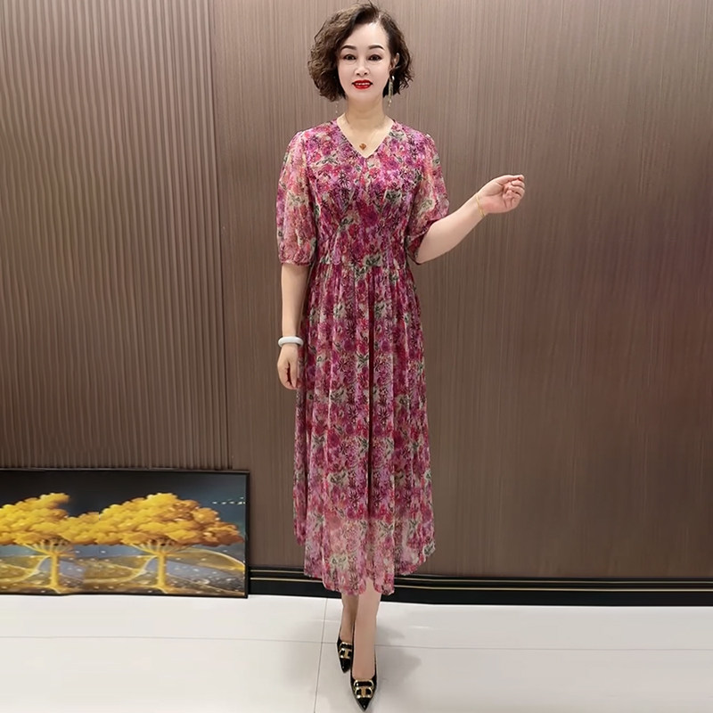 高品质!中年妈妈碎花大码连衣裙