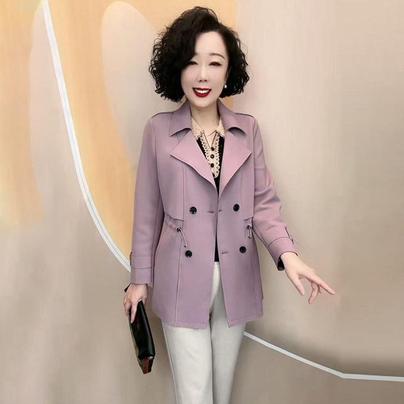2025春装新款薄款妈妈外套中老年女装洋气高贵大码抽绳中长款风衣