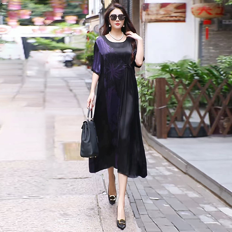 重磅桑蚕丝真丝连衣裙新款高端大牌宽松大码女装胖MM妈妈显瘦裙子
