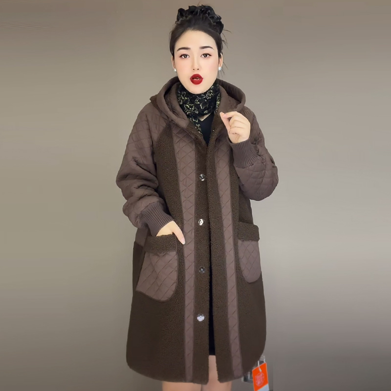 妈妈冬装加厚保暖双面穿羊毛呢外套女中长款羊羔毛羊剪绒大衣棉服