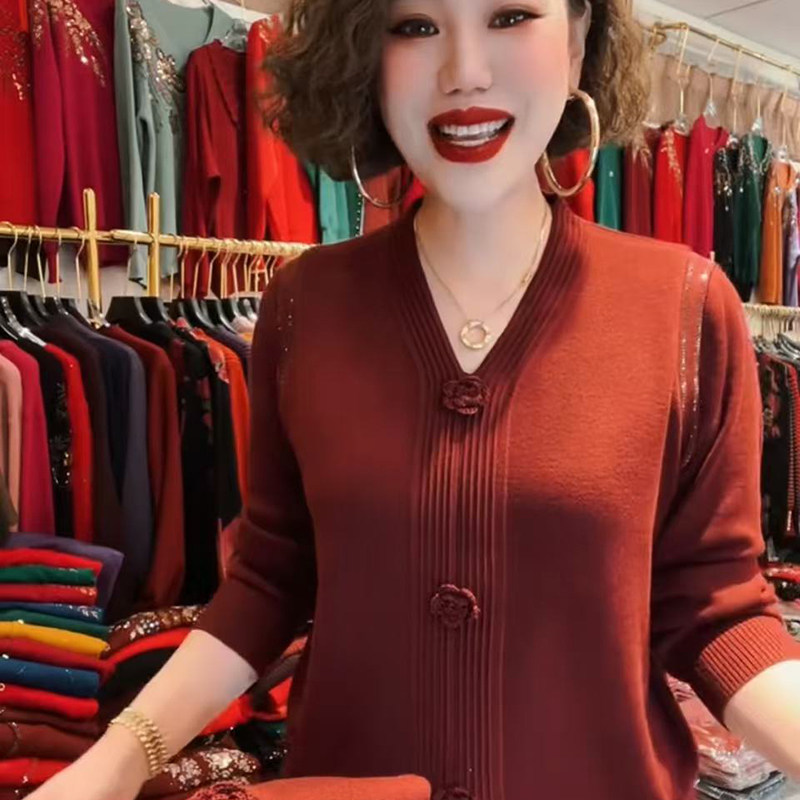 高品质！中年妈妈立体花针织衫