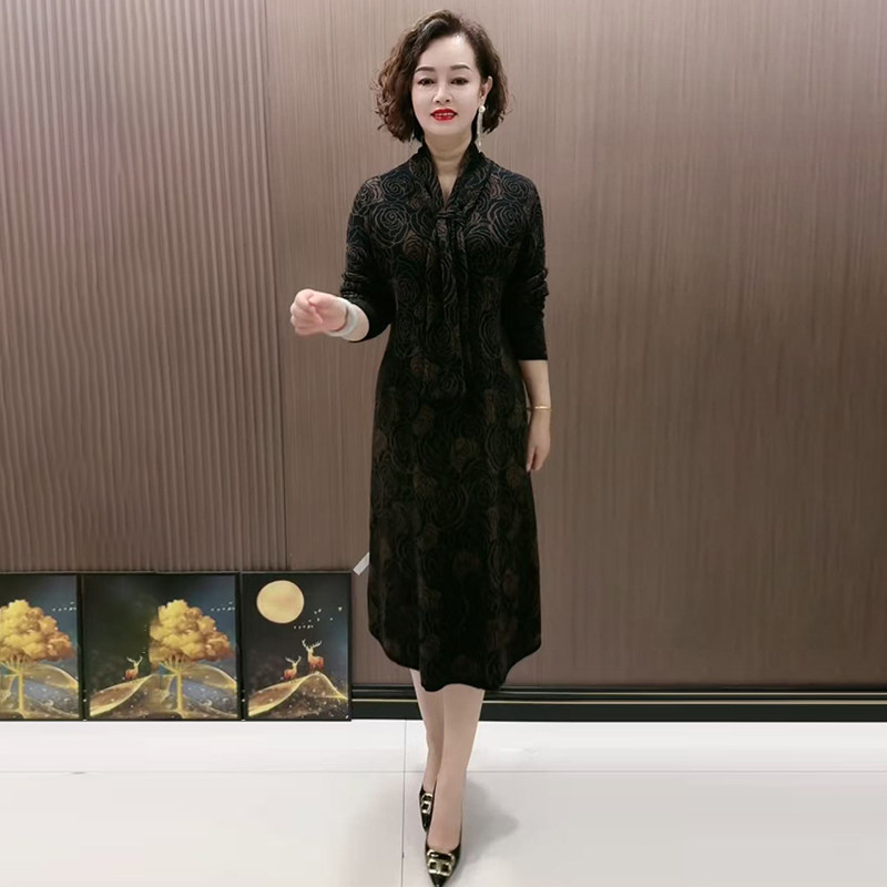 高品质!气质妈妈大码针织连衣裙
