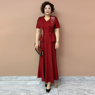 妈妈婚宴装旗袍高贵年轻喜婆婆结婚礼服加长款连衣裙鱼尾两件套装
